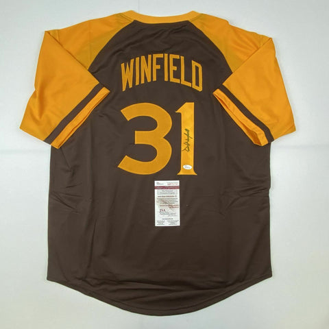 Autographed/Signed DAVE WINFIELD San Diego Brown Baseball Jersey JSA COA Auto