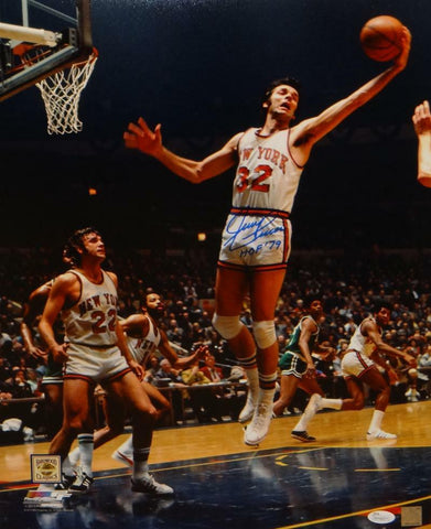 Jerry Lucas Autographed NY Knicks 16x20 Rebounding P.F. Photo W/ HOF- JSA W Auth