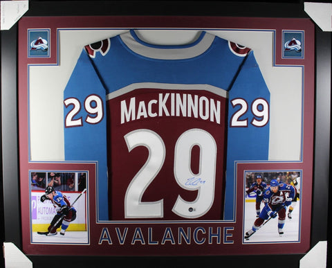 Nate Mackinnon Autographed/Signed Pro Style Red Framed Jersey BAS 44607