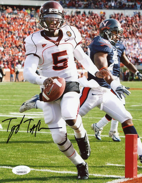 TYROD TAYLOR AUTOGRAPHED VIRGINIA TECH HOKIES 8x10 PHOTO JSA