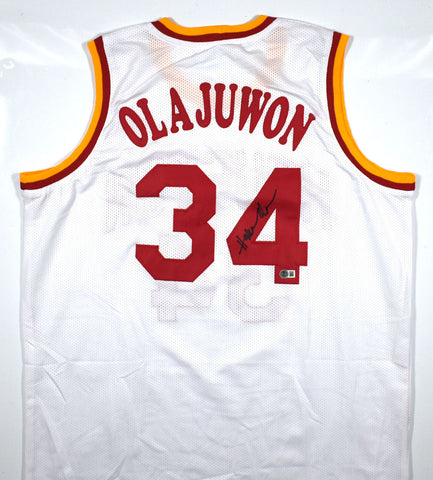 Hakeem Olajuwon Autographed White Pro Style Jersey - Beckett W Hologram *Black