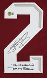 Texas A&M Johnny Manziel "2 Insc" Signed Maroon Pro Style Jersey BAS Witnessed