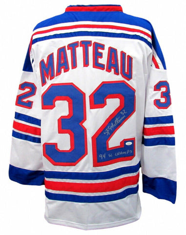 Stephane Matteau Signed New York Rangers Jersey Inscribed 94 SC Champs (JSA COA)