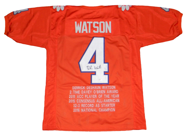 DESHAUN WATSON SIGNED AUTOGRAPHED CLEMSON TIGERS #4 ORANGE STAT JERSEY JSA