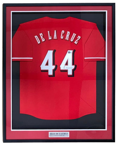 Elly De La Cruz Cincinnati Signed Framed Red Baseball Jersey BAS