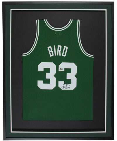 Larry Bird Signed Framed 36x42 Celtics Mitchell & Ness Swingman Basketball