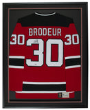 Martin Brodeur Signed Framed 35x42 NJ Devils Vintage Hockey Jersey Fanatics