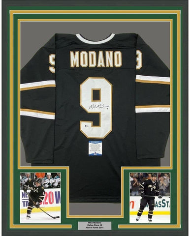 FRAMED Autographed/Signed MIKE MODANO 33x42 Dallas Black Jersey BAS COA