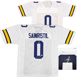 MICHIGAN MIKE SAINRISTIL AUTOGRAPHED WHITE JERSEY 23 NATL CHAMPS BECKETT 234647