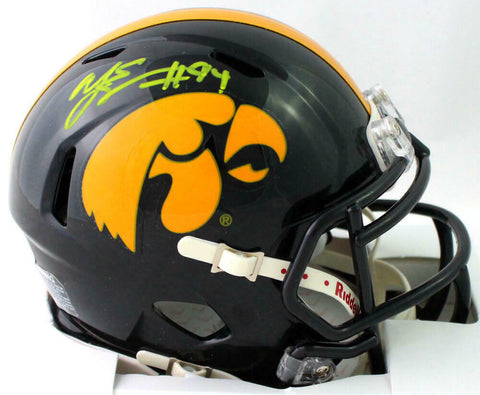 AJ Epenesa Autographed Iowa Hawkeyes Speed Mini Helmet- Beckett W *Yellow