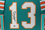 Dan Marino Autographed/Signed Pro Style Framed Teal XL Jersey Beckett 35348