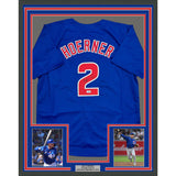 Framed Autographed/Signed Nico Hoerner 35x39 Chicago Blue Jersey Beckett BAS COA