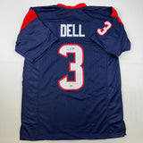 Autographed/Signed Tank Dell Houston Blue Football Jersey Beckett BAS COA