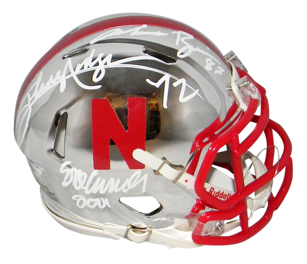 ERIC CROUCH MIKE ROZIER JOHNNY RODGERS SIGNED NEBRASKA CHROME SPEED MINI HELMET