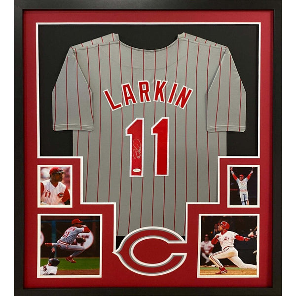 Barry Larkin Autographed Signed Framed Cincinnati Reds Jersey JSA