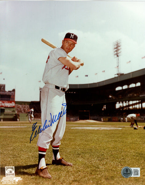 Eddie Matthews Autographed Milwaukee Braves 8x10 Photo BAS 45173