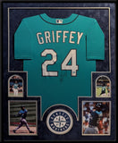 SUEDE FRAMED SEATTLE MARINERS KEN GRIFFEY JR AUTOGRAPHED JERSEY BECKETT COA