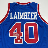 Autographed/Signed Bill Laimbeer Detroit Blue Basketball Jersey JSA COA