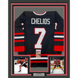 FRAMED Autographed/Signed CHRIS CHELIOS 33x42 Chicago Black Jersey JSA COA Auto