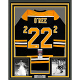 Framed Autographed/Signed Willie O'Ree "HOF 2018" 35x39 Black Jersey JSA COA