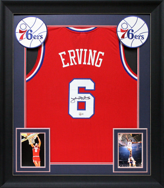 Julius "Dr. J" Erving Authentic Signed Red Pro Style Framed Jersey BAS