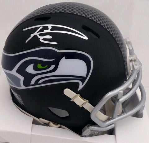 RUSSELL WILSON AUTOGRAPHED SEAHAWKS MATTE BLACK MINI HELMET SILVER RW 145843