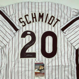 Autographed/Signed MIKE SCHMIDT HOF 95 Philadelphia Pinstripe Jersey JSA COA