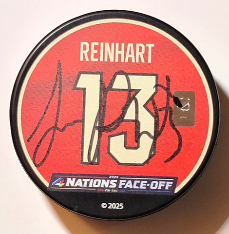 Sam Reinhart Autographed Canada 4 Nations Face Off Hockey Puck Beckett Witnessed