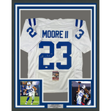 Framed Autographed/Signed Kenny Moore II 33x42 White Football Jersey JSA COA