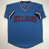 Autographed/Signed WHITEY HERZOG St. Louis Blue Baseball Jersey JSA COA Auto