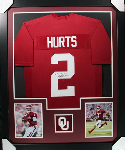 JALEN HURTS (Sooners TOWER) Signed Autographed Framed Jersey JSA