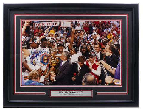 1993-1994 Houston Rockets Multi Signed Framed Championship 16x20 Photo PSA Holo