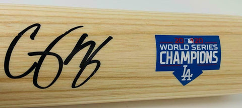 COREY SEAGER Autographed Dodgers 2020 World Series Champs Logo Bat FANATICS