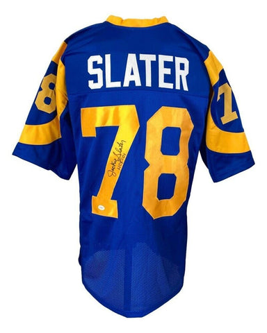 Jackie Slater Signed Rams Jersey Inscribed "HOF 01" (JSA) 7xPro Bowl Off. Tackle