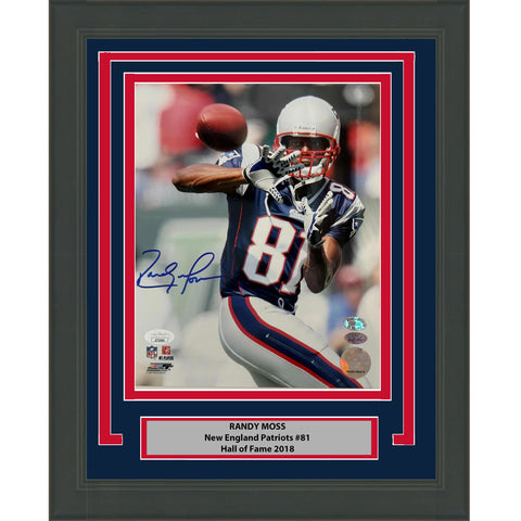 Framed Autographed/Signed Randy Moss New England Patriots 8x10 Photo JSA COA