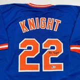 Autographed/Signed Ray Knight New York Blue Baseball Jersey Beckett BAS COA