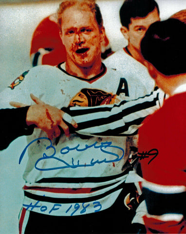 BOBBY HULL Signed Blackhawks Blood 8x10 Photo w/HOF 1983 - SCHWARTZ