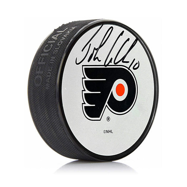 John LeClair Philadelphia Flyers Autographed Signed White Hockey Puck JSA PSA