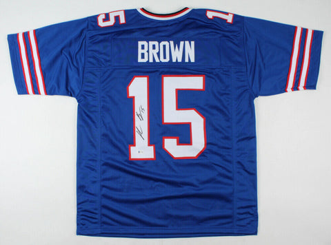 John Brown Signed Bills Blue Jersey (Beckett COA) Buffalo All Pro Wide Receiver