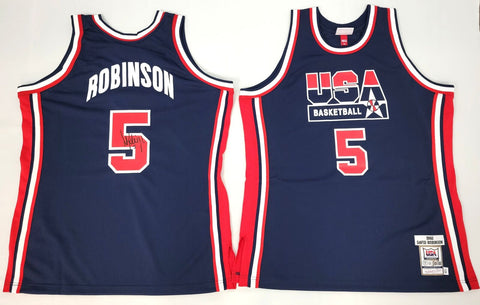 David Robinson Signed Spurs 1992 USA Dream Team Blue M&N Authentic Jersey BAS