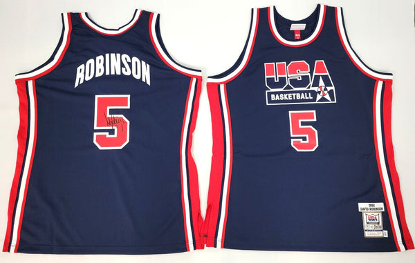 David Robinson Signed Spurs 1992 USA Dream Team Blue M&N Authentic Jersey BAS