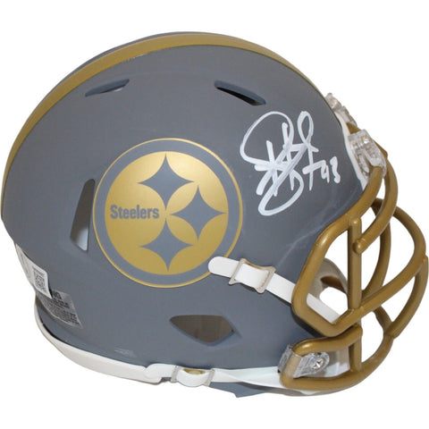 Troy Polamalu Autographed Pittsburgh Steelers Slate Mini Helmet Beckett 46473