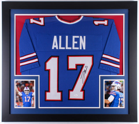 Josh Allen Signed Buffalo Bills 31x35 Custom Framed Jersey (JSA COA) Rookie QB