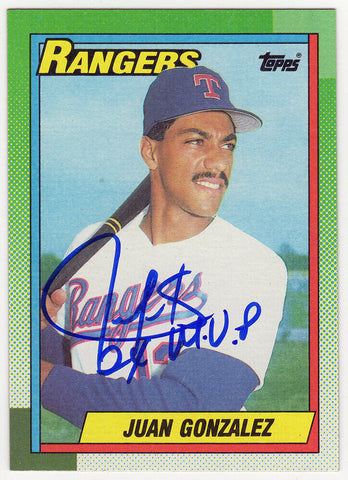 Juan Gonzalez Signed Rangers 1990 Topps RC Baseball Card #331 w/MVP - (SS COA)