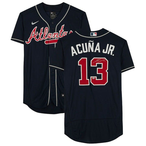 RONALD ACUNA Jr. Autographed Atlanta Braves Authentic Navy Blue Jersey FANATICS