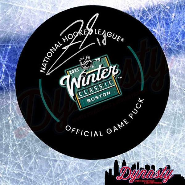 Pavel Zacha 2023 Winter Classic Autographed Boston Bruins Game Puck JSA PSA