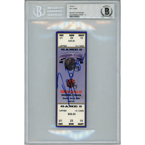 Ray Lewis Autographed Baltimore Ravens 11/03/96 Full Ticket Stub Beckett 47606