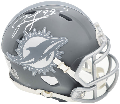 JASON TAYLOR AUTOGRAPHED DOLPHINS SLATE SILVER MINI HELMET BECKETT 228818