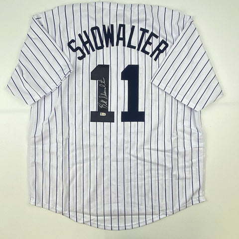 Autographed/Signed Buck Showalter New York Pinstripe Baseball Jersey MLB COA