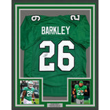 Framed Autographed/Signed Saquon Barkley 35x39 Kelly Green Jersey JSA COA